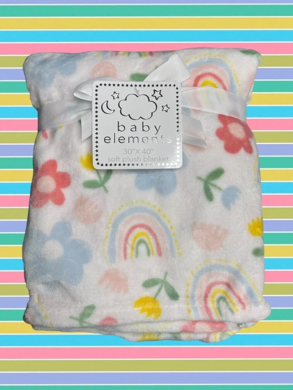 NWT Rainbows Floral Flowers Tulips Plush Baby Blanket Toddler Pink Blue White